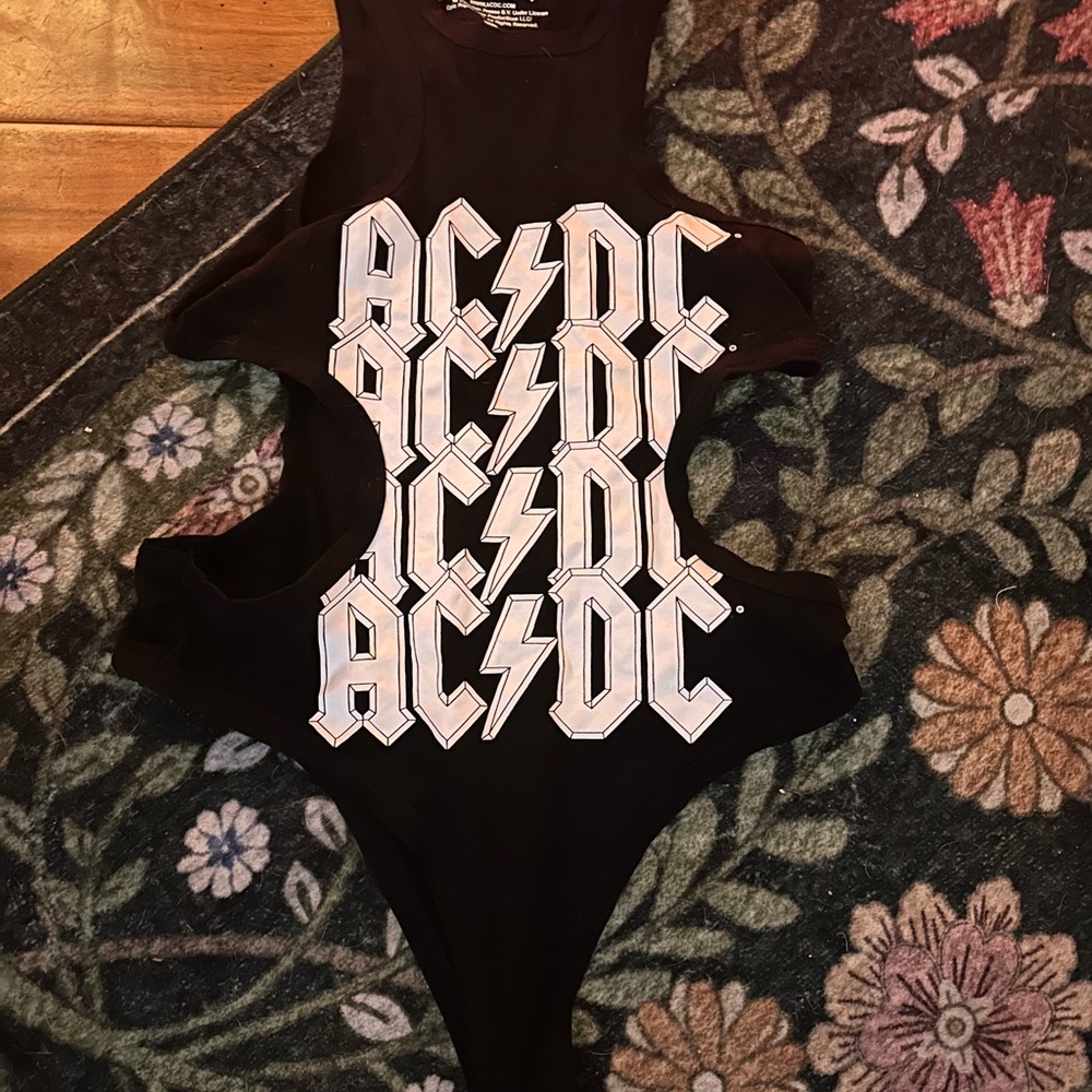 AC/DC Black and White cut out Bodysuit S